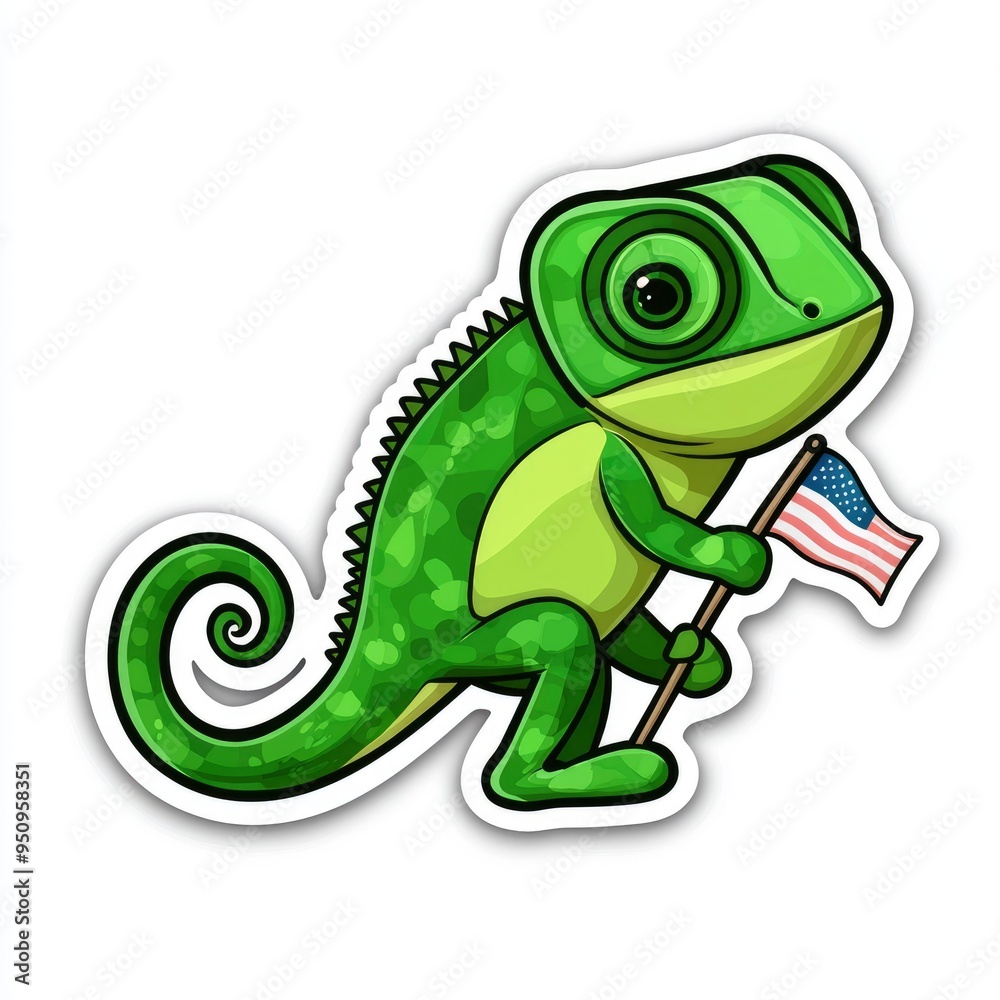 Obraz premium Patriotic Chameleon Holding American Flag