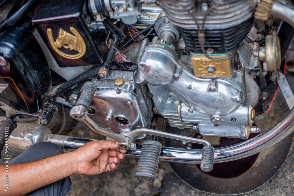 The motorcycle motorcycle engine was repaired by a mechanic. The motorcycle motorcycle engine was repaired by a mechanic.