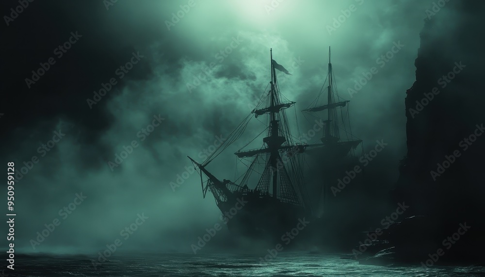 Mysterious Voyage: A Ghostly Ship in the Mist Mysterious Voyage: A Ghostly Ship in the Mist
