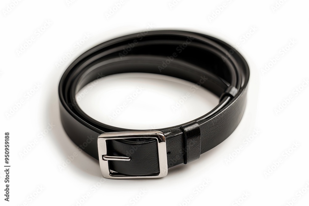 Black leather belt against white background Black leather belt against white background