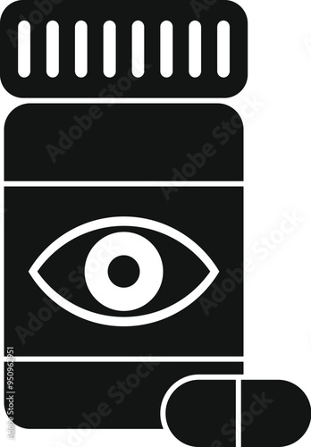 Simple vector of eye pills bottle icon showing healthcare and ophthalmology
