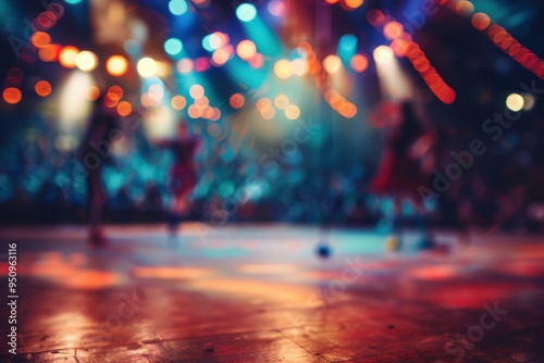 Blurred image of circus performers juggling on stage