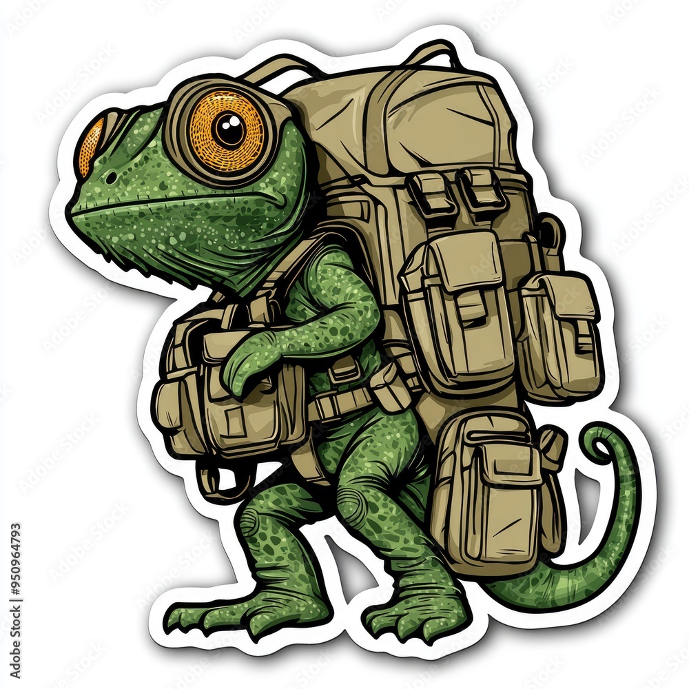 Obraz premium Chameleon with Backpack