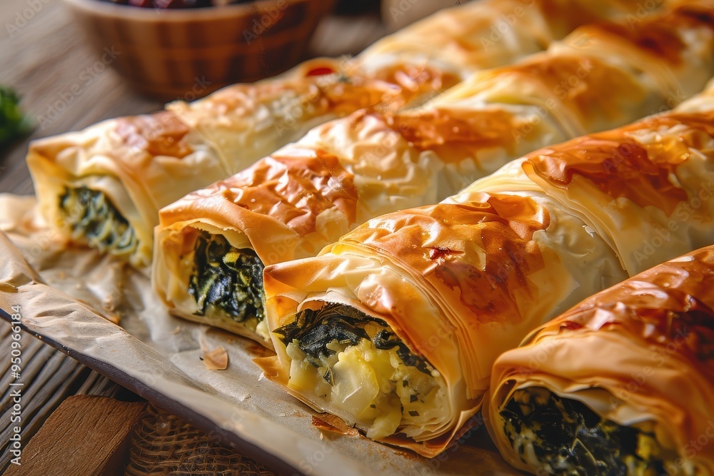 Bosnian and Turkish meal with spinach and cheese filled pastry Also ...