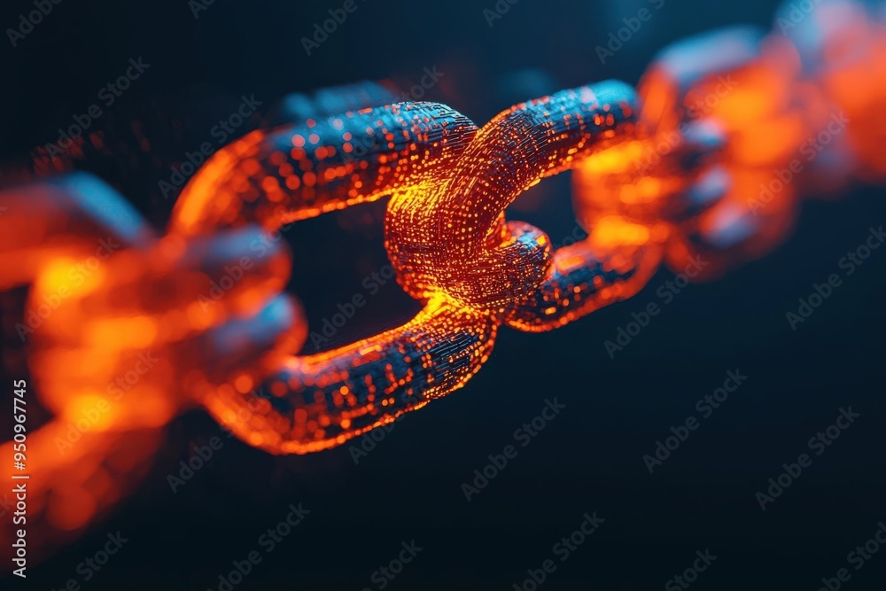 A blockchain chain with secure nodes glowing brightly, symbolizing protection in fintech, blockchain protection, fintech security A blockchain chain with secure nodes glowing brightly, symbolizing protection in fintech, blockchain protection, fintech security