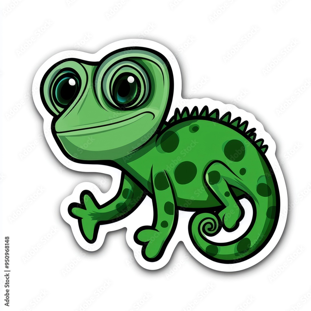 Fototapeta premium Cartoon Green Chameleon with Big Eyes