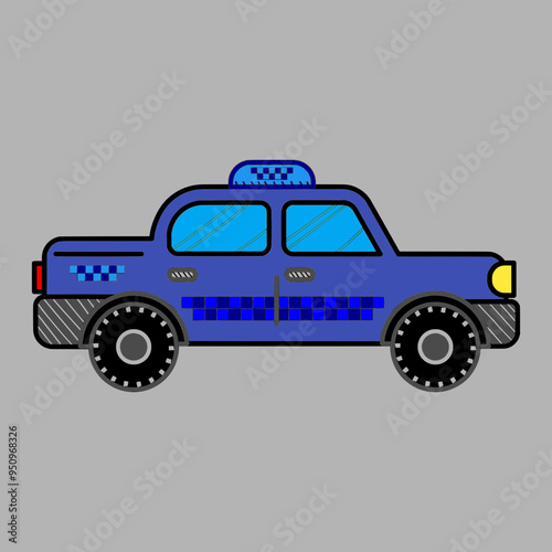 Police car illustration of emergency vehicle cartoon 2d drawing.