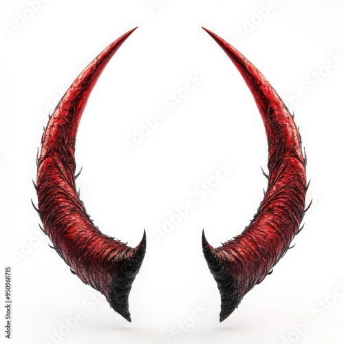 Photo of a devil horns headband with bright red horns, floating in mid-air, no shadow, on isolated white background