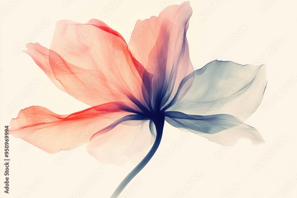A Delicate, Translucent Flower with Red and Blue Hues A Delicate, Translucent Flower with Red and Blue Hues