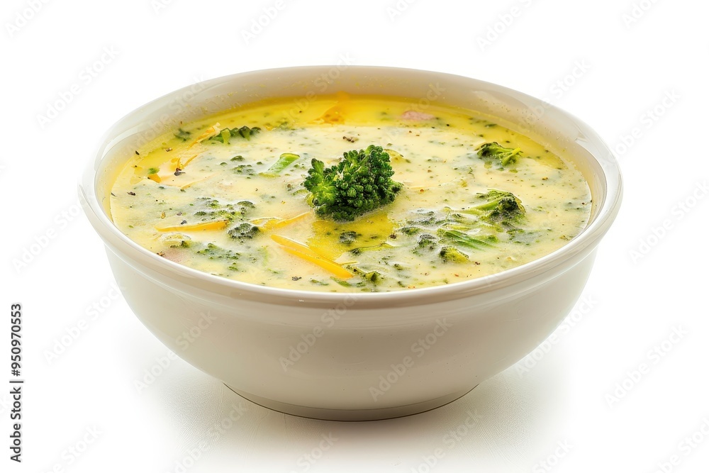 Broccoli cheddar soup in white bowl Broccoli cheddar soup in white bowl
