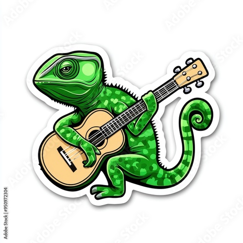 Green Lizard Playing Guitar Sticker