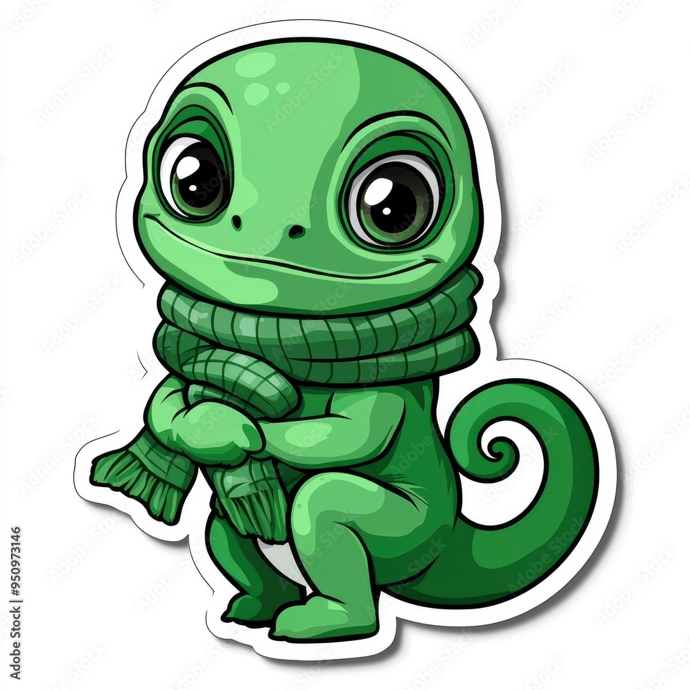 Obraz premium Cute Green Chameleon Wearing a Scarf