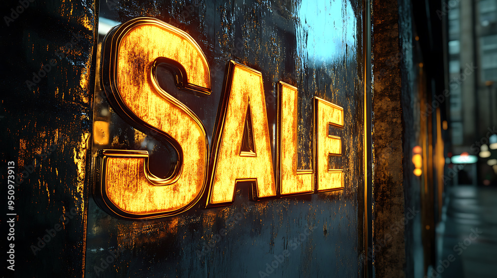 Sale sign in golden color on a reflective mirror background. Sale sign in golden color on a reflective mirror background.