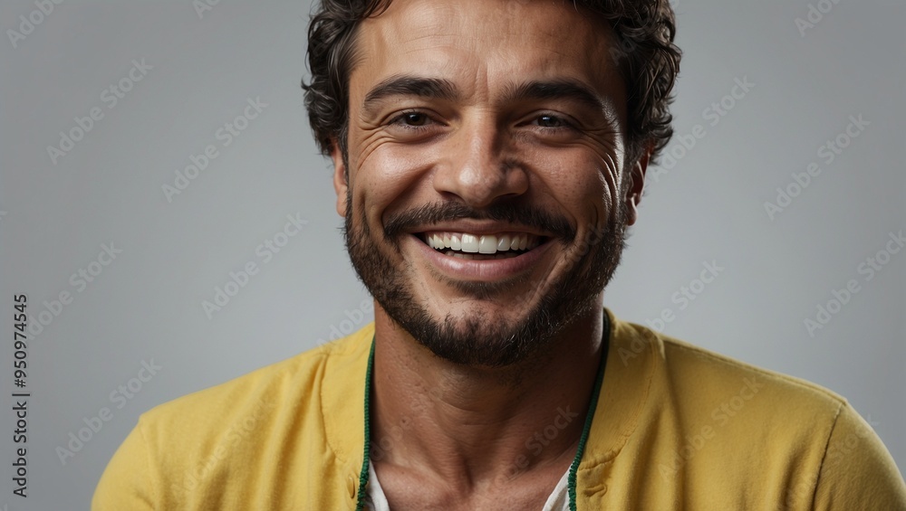Close-up of a smiling man with curly hair and well-groomed beard Close-up of a smiling man with curly hair and well-groomed beard