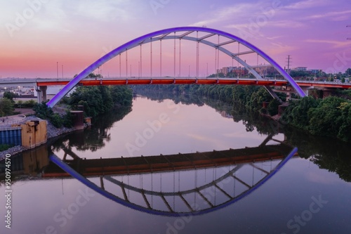 Korean Veterans Memorial Bridge.Nashville crossing the Cumberland River, Tennessee, United States of America.