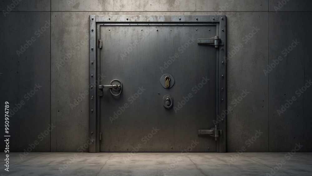 Heavy metal vault door securely closed in a solid structure Heavy metal vault door securely closed in a solid structure