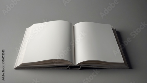 An open blank book with crisp white pages against a neutral background.