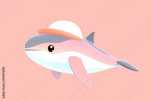 Cute Cartoon Dolphin Wearing a Hat photo