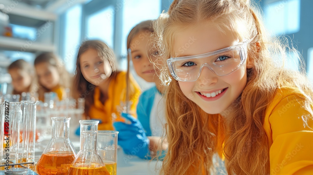 High school students performing chemistry experiments in a science class. High school students performing chemistry experiments in a science class.