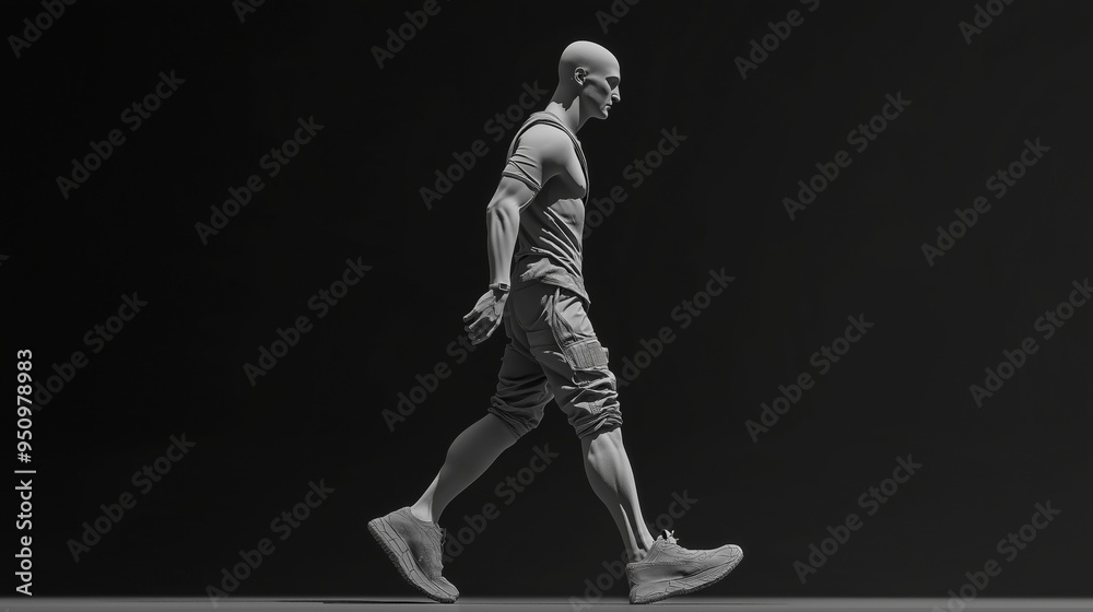 Side profile of a walking character in a minimalist, monochrome style Side profile of a walking character in a minimalist, monochrome style