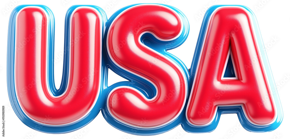 Colorful 3D USA lettering emphasizing patriotic spirit with bold red and blue colors, ideal for celebrations or national events isolated on transparent background. Colorful 3D USA lettering emphasizing patriotic spirit with bold red and blue colors, ideal for celebrations or national events isolated on transparent background.