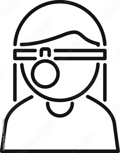 Line icon of a doctor wearing a head mirror, typically used for ear, nose, and throat examinations
