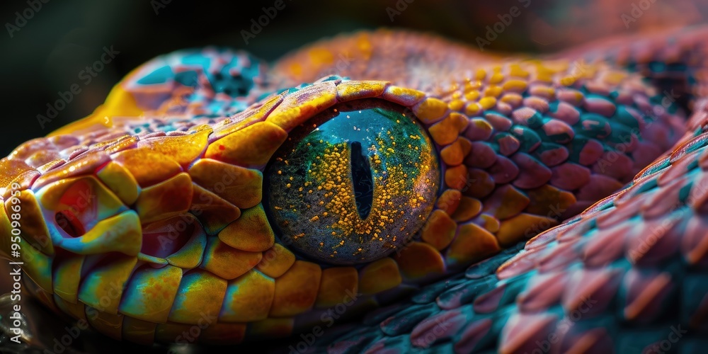 Fototapeta premium A mesmerizing glimpse into the piercing eye of a snake radiating an intense and hypnotic presence mirroring the world with primal tranquility