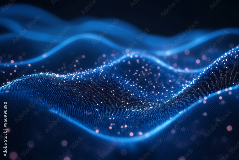 Abstract Digital Waves with Blue and Orange Glow Abstract Digital Waves with Blue and Orange Glow
