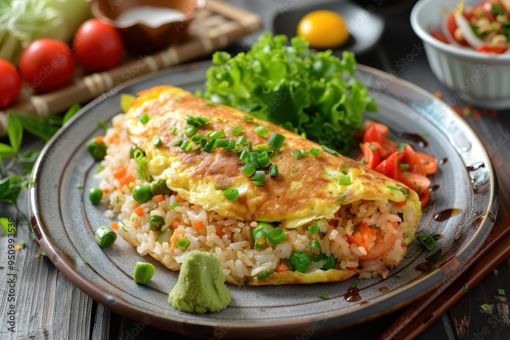 Japanese style omelet wrapped fried rice Asian cuisine Japanese style omelet wrapped fried rice Asian cuisine
