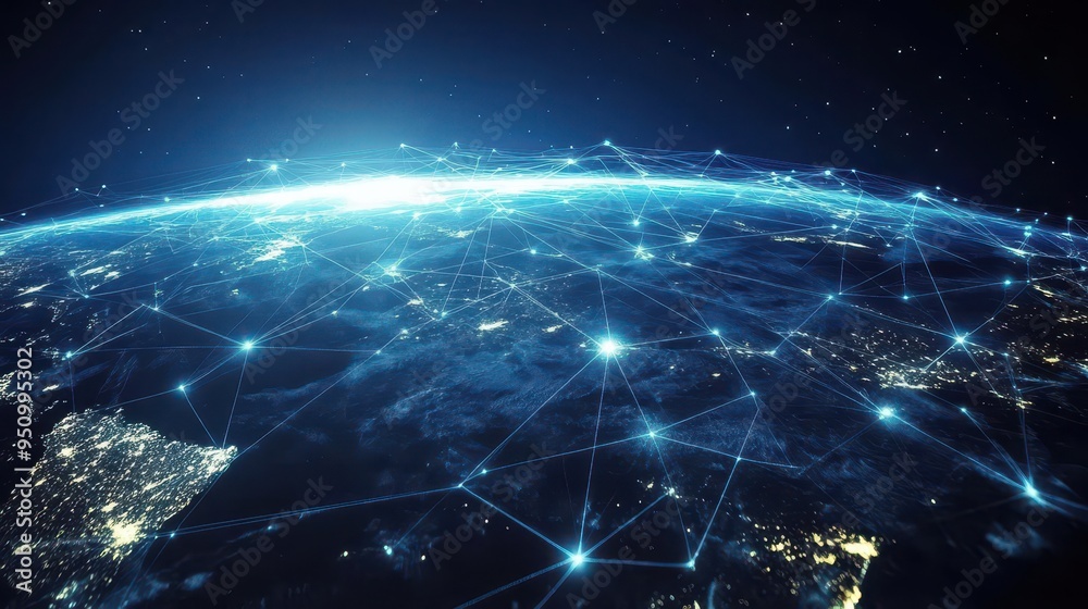 Glowing Global Network and Interconnected World Glowing Global Network and Interconnected World