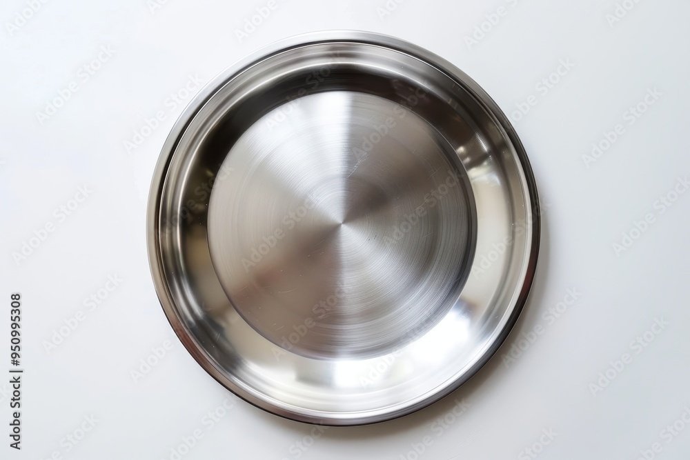 Silver plate on white surface Overhead perspective Silver plate on white surface Overhead perspective