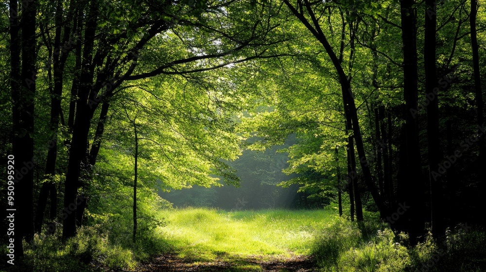 Natural archway shaped by branches in the forest Natural archway shaped by branches in the forest