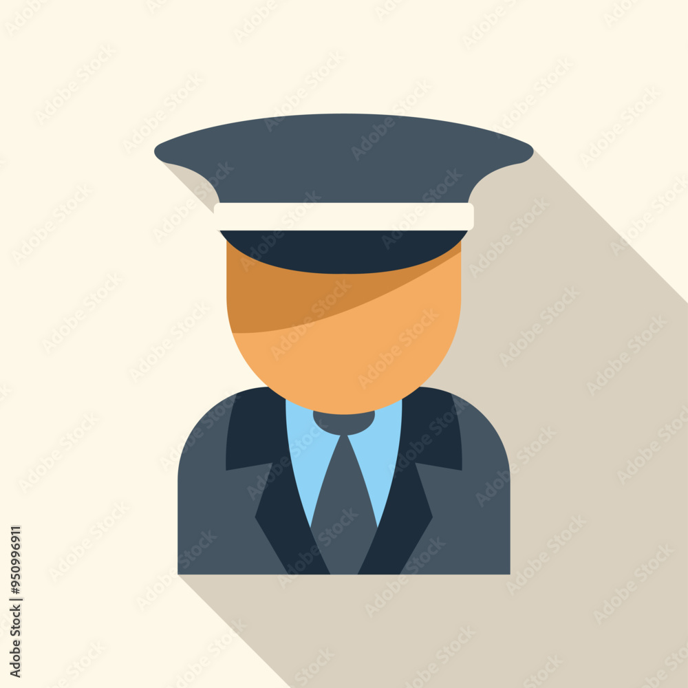 Obraz premium This vector illustration features a chauffeur avatar icon wearing a suit and hat, perfect for transportation related designs