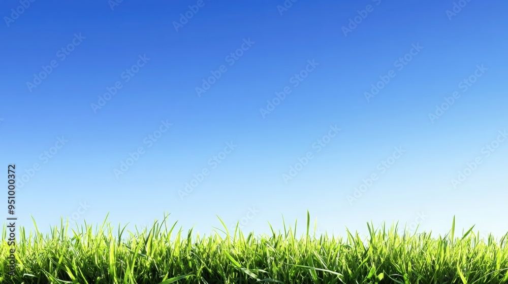 Green grass on blue clear sky, spring nature theme. Panorama Green grass on blue clear sky, spring nature theme. Panorama