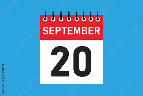 20 September . 20th september  professional modern exclusive daily calendar design. Meeting schedule flat icon icon design. White and red colour  paper. White,black color text. Vector illustration eps