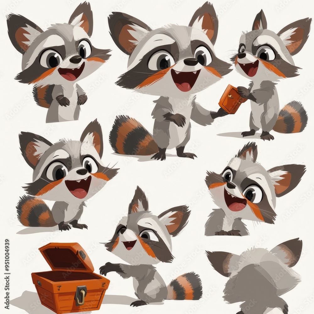 Cartoon Raccoon Character Illustrations for Children's Books or Products Cartoon Raccoon Character Illustrations for Children's Books or Products