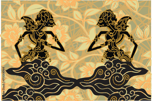 Indonesian batik motifs by displaying a very distinctive wayang kulit silhouette figure