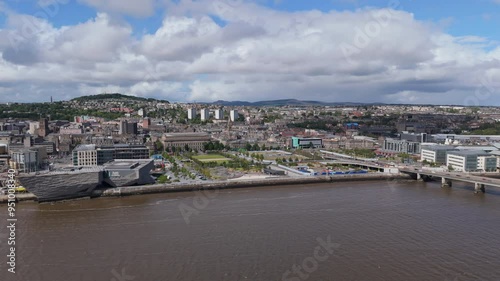 Aerial view of Dundee from over the River Tay. Fourth largest city in Scotland