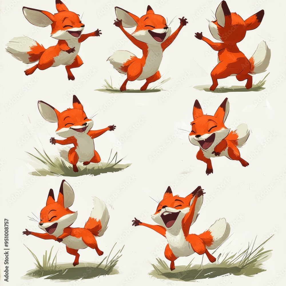 Six Adorable Fox Illustrations in Various Poses Six Adorable Fox Illustrations in Various Poses