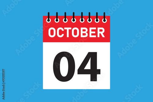 04 October . 4th October  professional modern exclusive daily calendar design. Meeting schedule flat icon icon design. White and red color paper. White,black color text. Vector illustration eps 10.