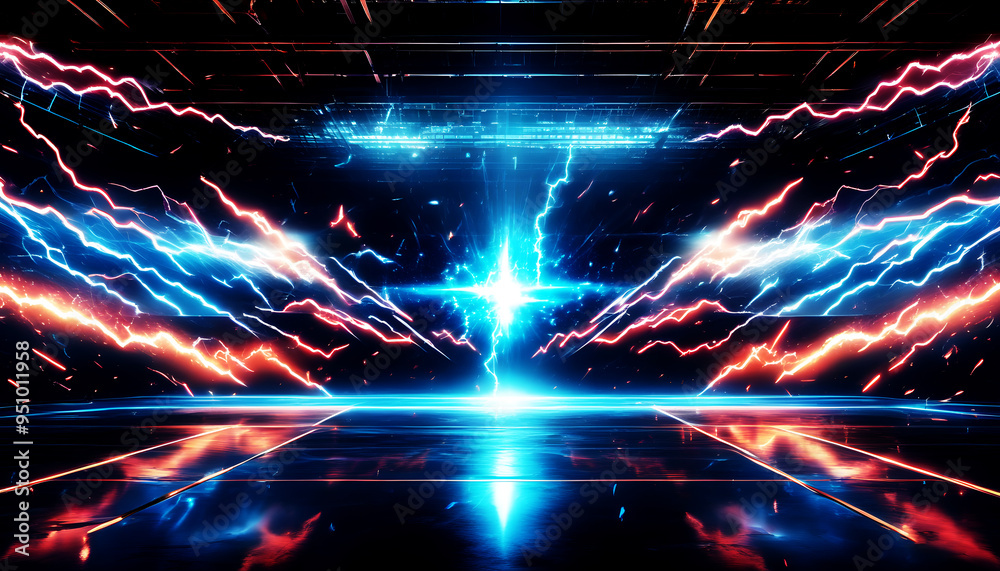 Fototapeta premium Neon Lightning Holographic Background for Cyber Sports Tournaments with Energy Flashes