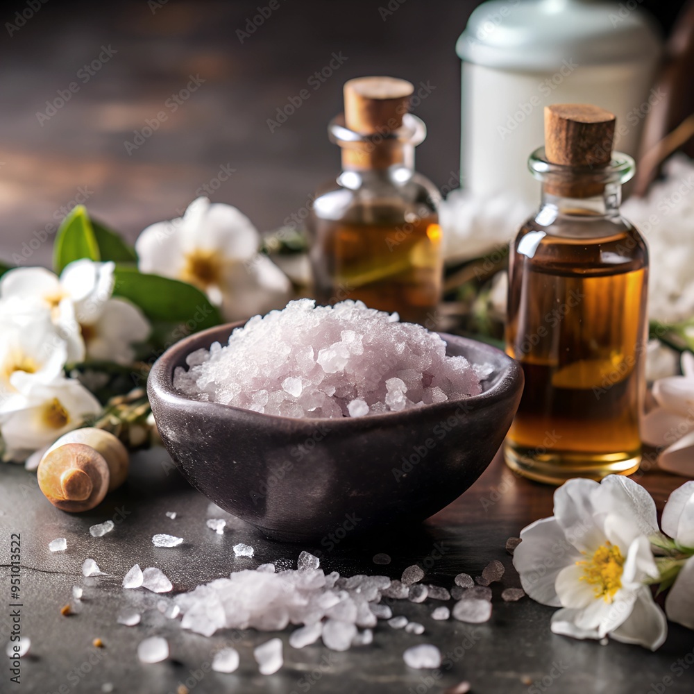 Salt and aroma oil for spa.