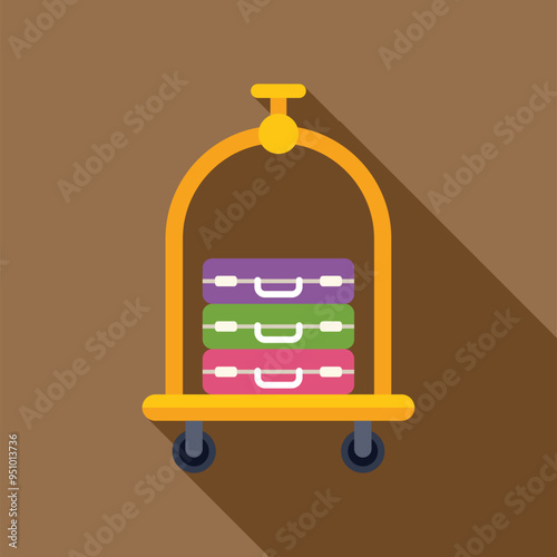 Hotel luggage cart is carrying suitcases, symbolizing travel and tourism
