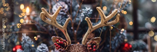 Christmas Reindeer Antlers Headband for Holiday Costumes and Decorations photo