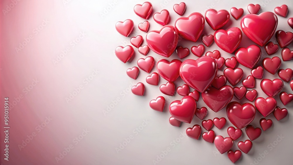 Obraz premium Stock photo featuring various sizes of heart shapes on the left side of the image