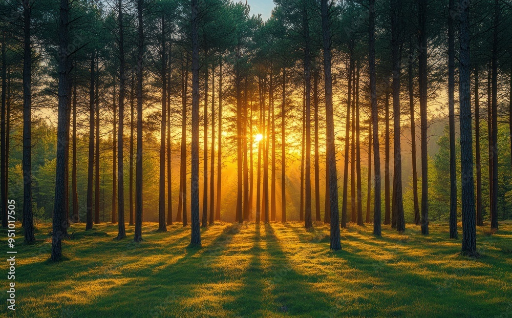 Fototapeta premium Golden Hour in the Pine Forest