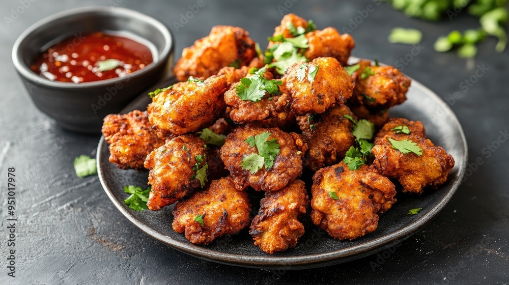 Crispy fried chicken bites on a plate. Perfect for showcasing a delicious meal or appetizer. Crispy fried chicken bites on a plate. Perfect for showcasing a delicious meal or appetizer.