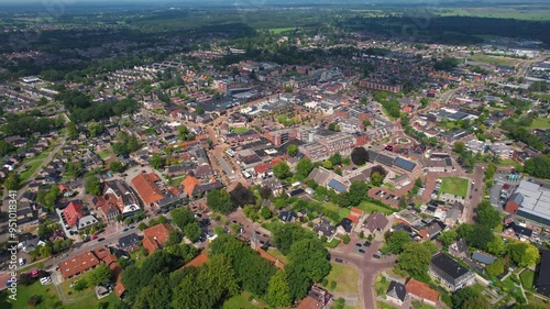 Aerial of the old town of the city Roden in the Netherlands on a sunny day in summer	 photo