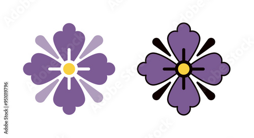 シンプルな和風の花のアイコン＿家紋風＿紫＿線画