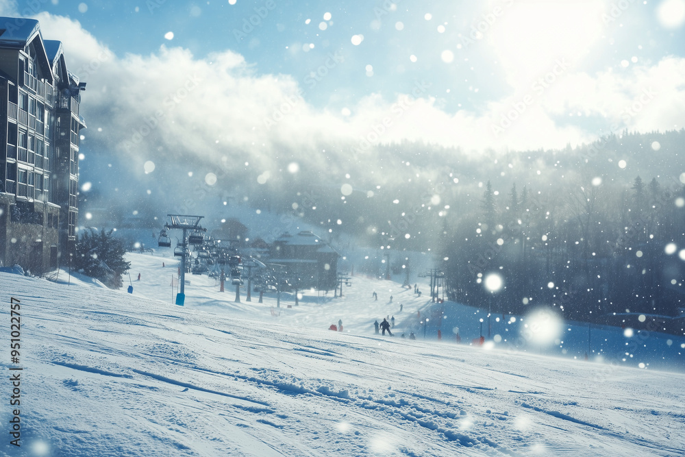 Winter Wonderland: Snowflakes Gently Falling on a Ski Slope Winter Wonderland: Snowflakes Gently Falling on a Ski Slope